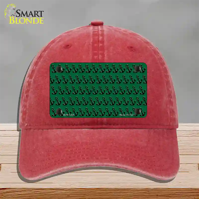 Green Black Anchor Novelty License Plate Hat Unconstructed Cotton / Red