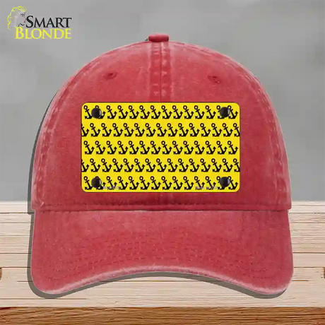 Yellow Black Anchor Novelty License Plate Hat Unconstructed Cotton / Red