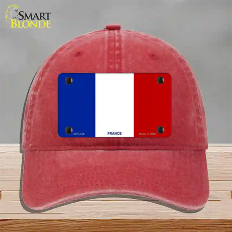 France Flag Novelty License Plate Hat Unconstructed Cotton / Red