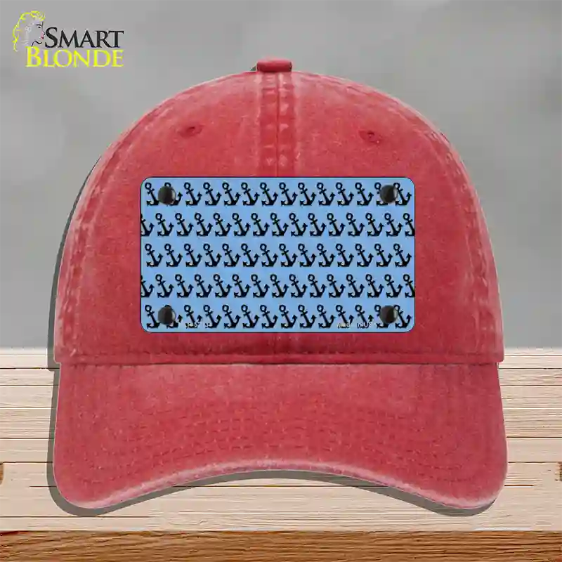 Light Blue Black Anchor Novelty License Plate Hat Unconstructed Cotton / Red