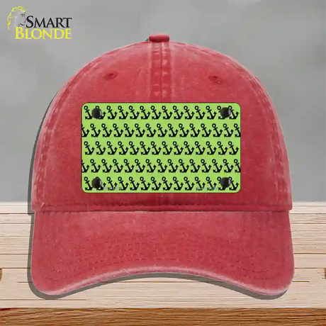 Lime Green Black Anchor Novelty License Plate Hat Unconstructed Cotton / Red