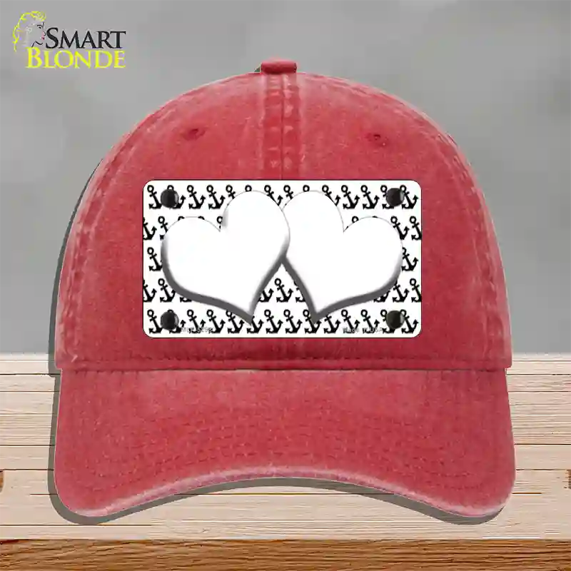 White Black Anchor White Heart Center Novelty License Plate Hat Unconstructed Cotton / Red