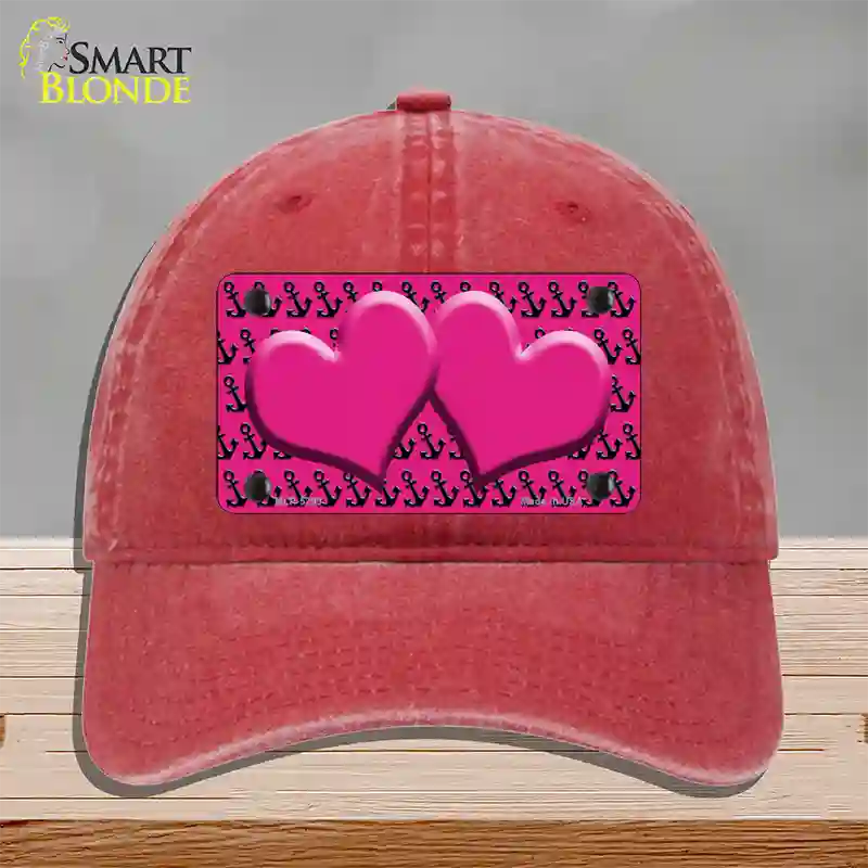 Pink Black Anchor Pink Heart Center Novelty License Plate Hat Unconstructed Cotton / Red