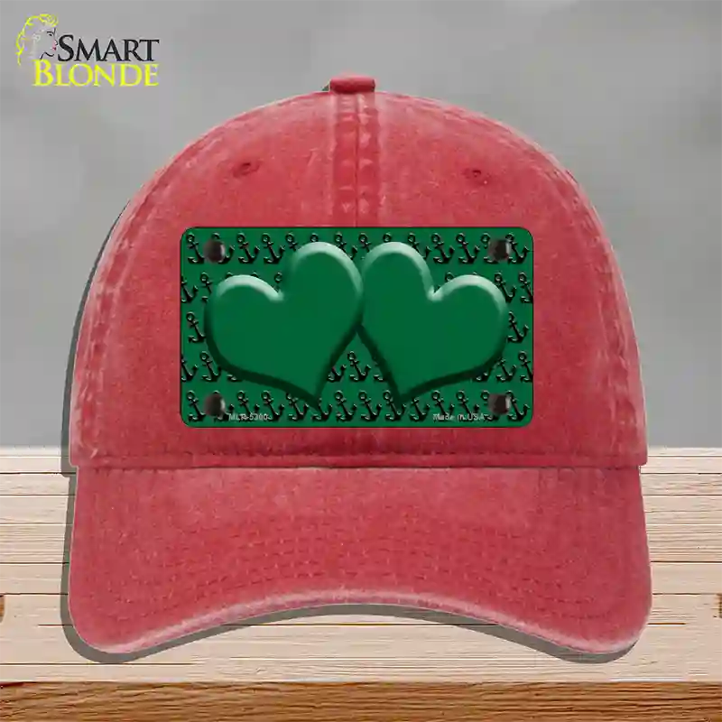 Green Black Anchor Green Heart Center Novelty License Plate Hat Unconstructed Cotton / Red