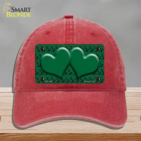 Green Black Anchor Green Heart Center Novelty License Plate Hat Unconstructed Cotton / Red