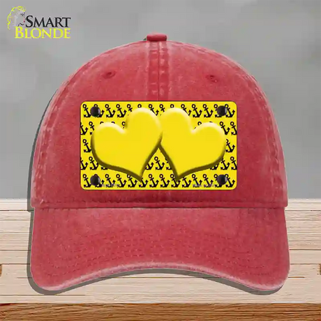 Yellow Black Anchor Yellow Heart Center Novelty License Plate Hat Unconstructed Cotton / Red