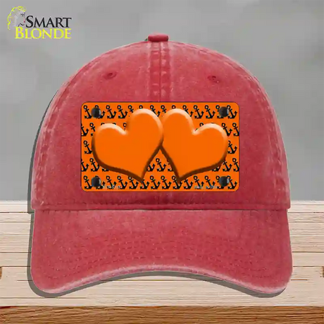 Orange Black Anchor Orange Heart Center Novelty License Plate Hat Unconstructed Cotton / Red