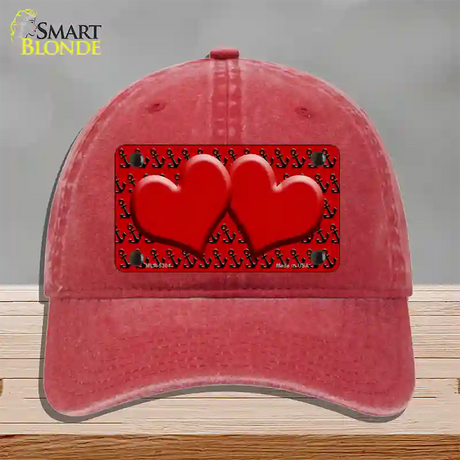 Red Black Anchor Red Heart Center Novelty License Plate Hat Unconstructed Cotton / Red