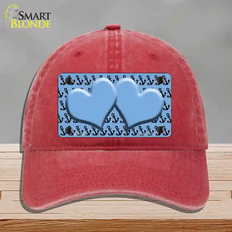 Light Blue Black Anchor Light Blue Heart Center Novelty License Plate Hat Unconstructed Cotton / Red