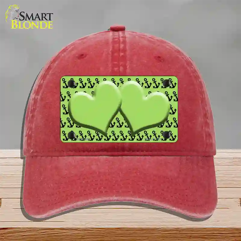 Lime Green Black Anchor Lime Green Heart Center Novelty License Plate Hat Unconstructed Cotton / Red