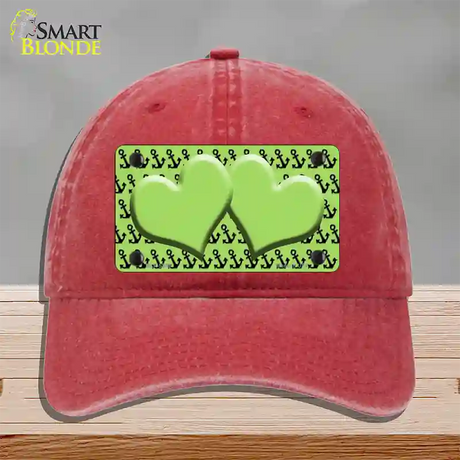 Lime Green Black Anchor Lime Green Heart Center Novelty License Plate Hat Unconstructed Cotton / Red