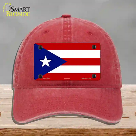 Puerto Rico Flag Novelty License Plate Hat Unconstructed Cotton / Red