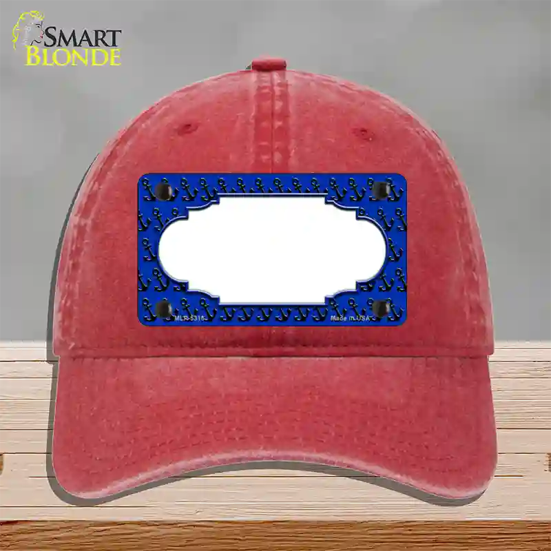 Blue Black Anchor Scallop Center Novelty License Plate Hat Unconstructed Cotton / Red