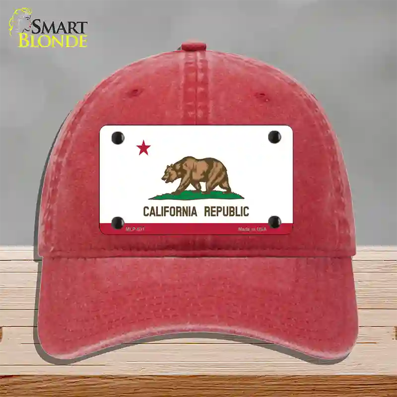 California State Flag Novelty License Plate Hat Unconstructed Cotton / Red