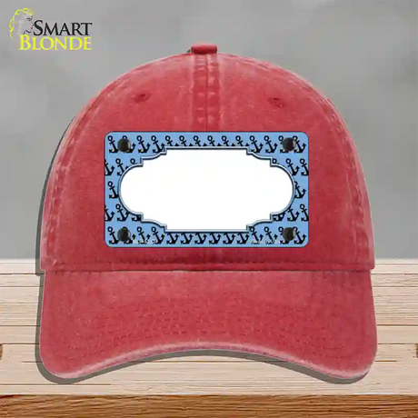 Light Blue Black Anchor Scallop Center Novelty License Plate Hat Unconstructed Cotton / Red