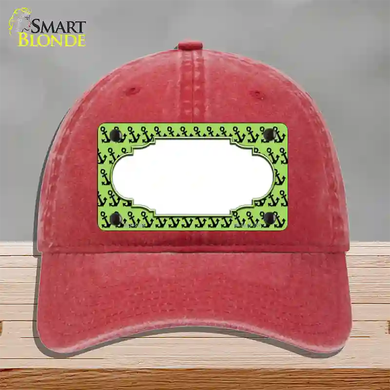 Lime Green Black Anchor Scallop Center Novelty License Plate Hat Unconstructed Cotton / Red