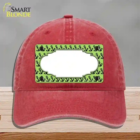 Lime Green Black Anchor Scallop Center Novelty License Plate Hat Unconstructed Cotton / Red