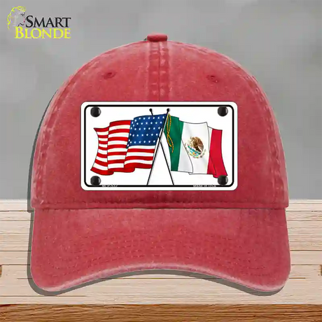 United States Mexico Flag Novelty License Plate Hat Unconstructed Cotton / Red