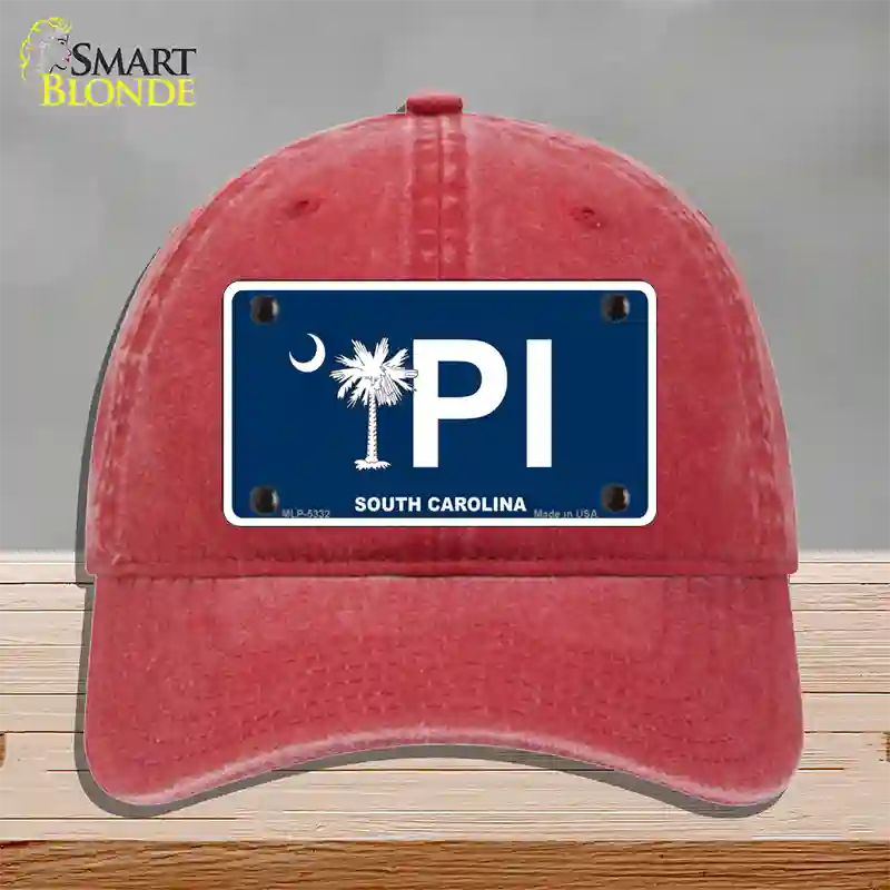 PI South Carolina Novelty License Plate Hat Unconstructed Cotton / Red