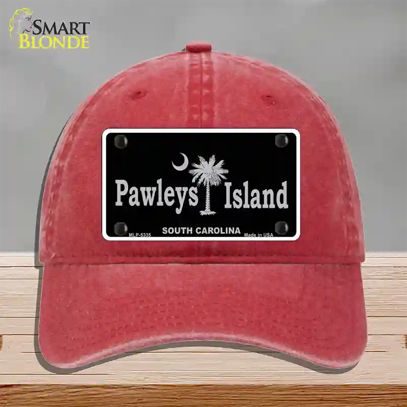 Pawleys Island Black Novelty License Plate Hat Unconstructed Cotton / Red