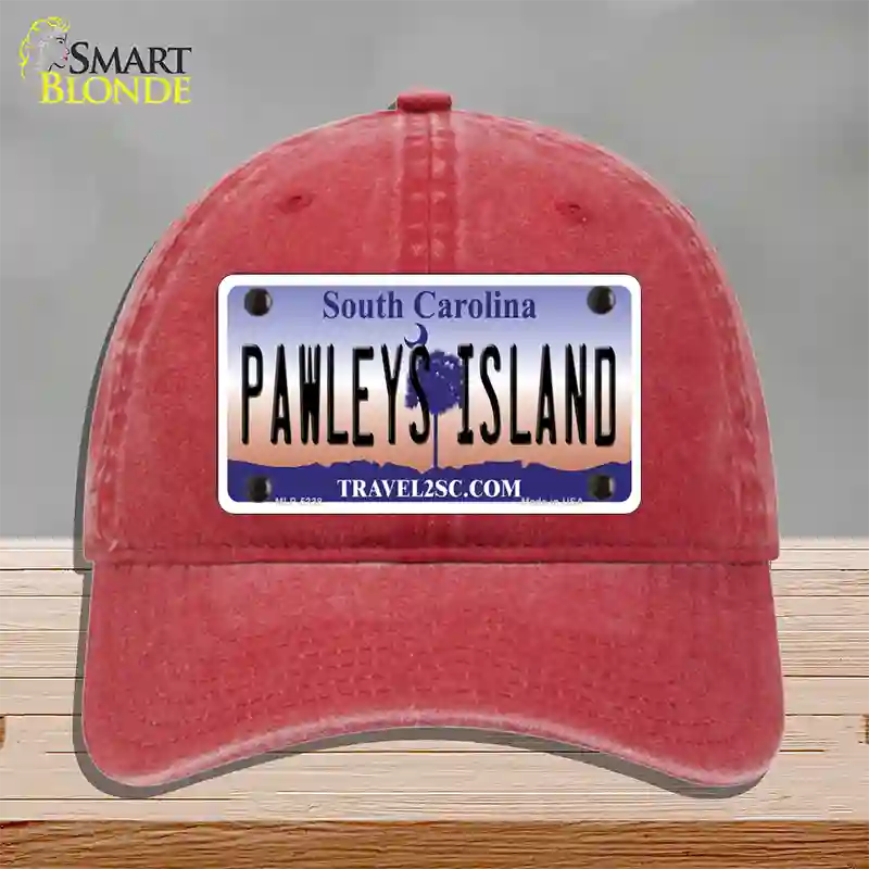 Pawleys Island South Carolina Novelty License Plate Hat Unconstructed Cotton / Red