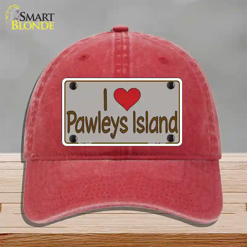 Love Pawleys Island Novelty License Plate Hat Unconstructed Cotton / Red