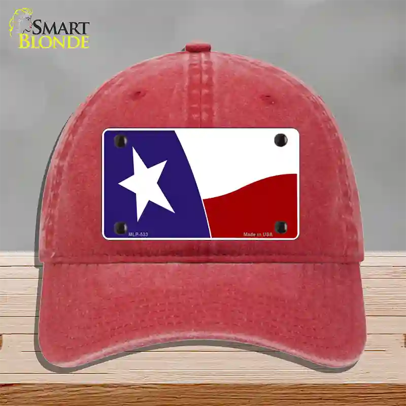 Texas State Flag Waving Novelty License Plate Hat Unconstructed Cotton / Red