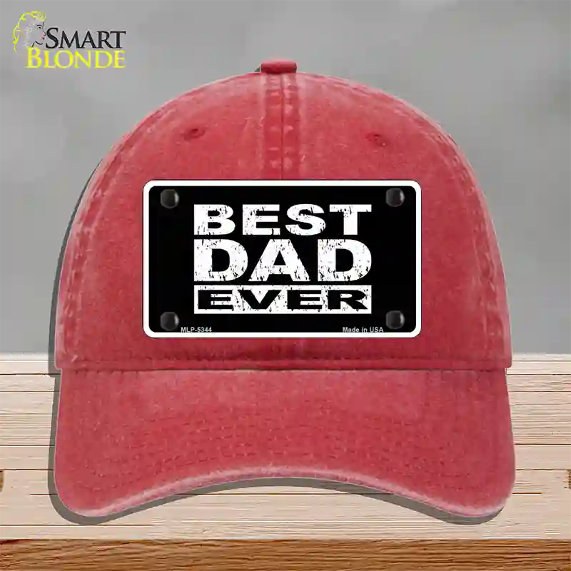 Best Dad Ever Novelty License Plate Hat Unconstructed Cotton / Red