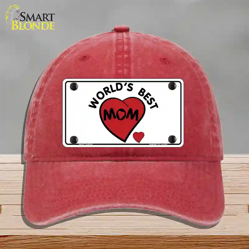 Worlds Best Mom Novelty License Plate Hat Unconstructed Cotton / Red