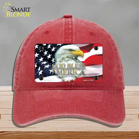 God Bless America Eagle Novelty License Plate Hat Unconstructed Cotton / Red