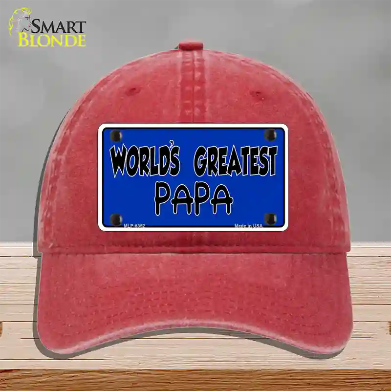 Worlds Greatest PaPa Novelty License Plate Hat Unconstructed Cotton / Red