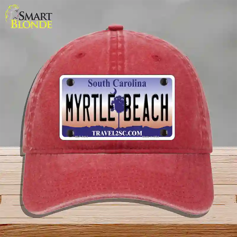 Myrtle Beach South Carolina Novelty License Plate Hat Unconstructed Cotton / Red