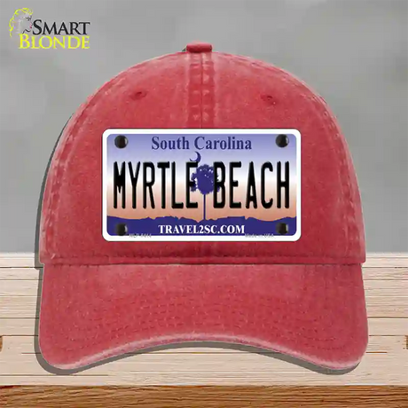 Myrtle Beach South Carolina Novelty License Plate Hat Unconstructed Cotton / Red