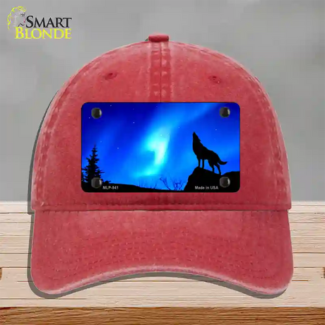 Wolf Howling Novelty License Plate Hat Unconstructed Cotton / Red