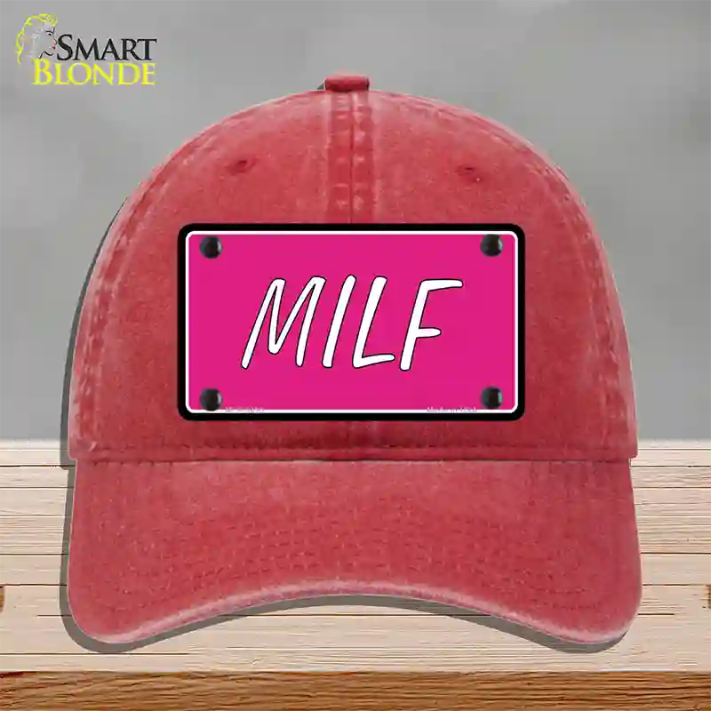 M.I.L.F Pink Novelty License Plate Hat Unconstructed Cotton / Red