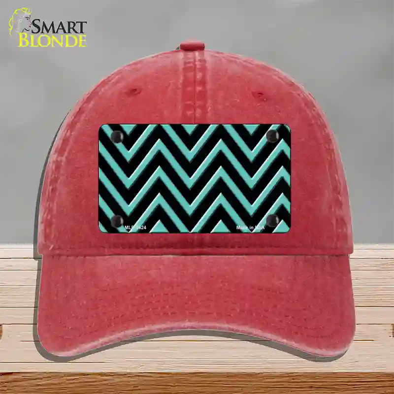 Tiffany Blue Chevron Novelty License Plate Hat Unconstructed Cotton / Red