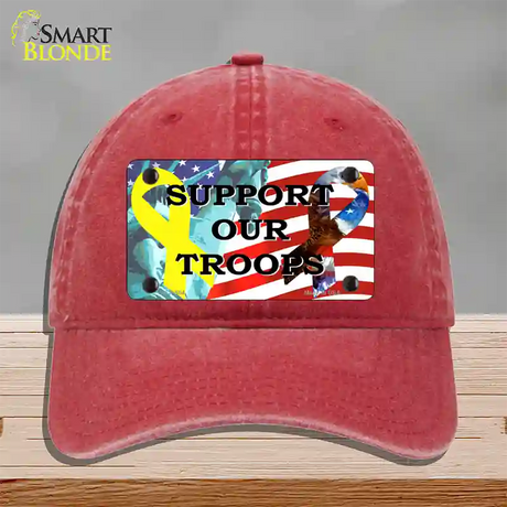 Support Our Troops Ribbon Novelty License Plate Hat Unconstructed Cotton / Red