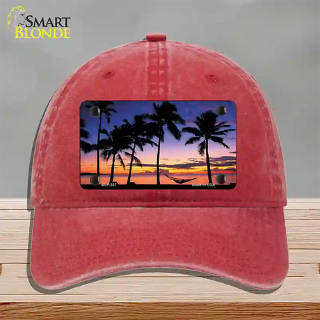 Sunset Hammock Novelty License Plate Hat Unconstructed Cotton / Red