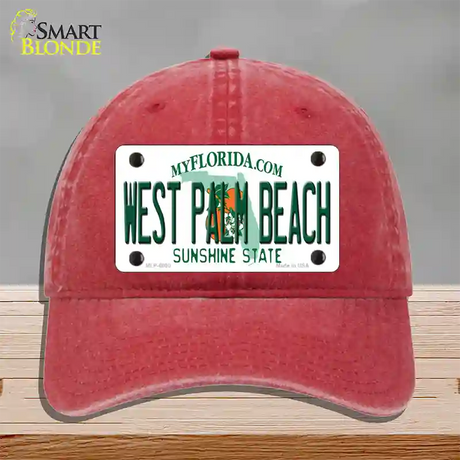 West Palm Beach Florida Novelty License Plate Hat Unconstructed Cotton / Red