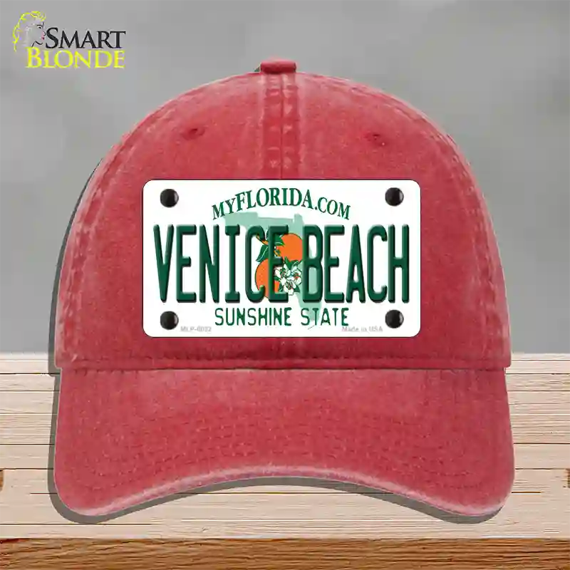 Venice Beach Florida Novelty License Plate Hat Unconstructed Cotton / Red