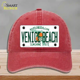 Venice Beach Florida Novelty License Plate Hat Unconstructed Cotton / Red