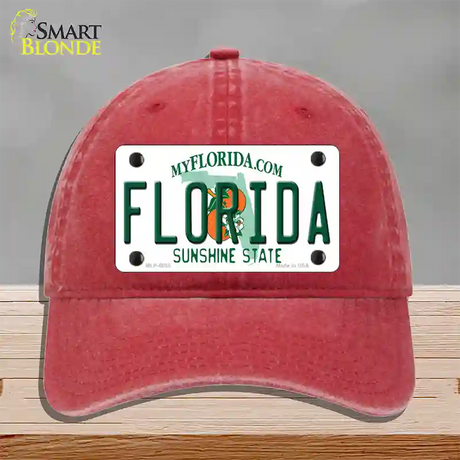 Florida Sunshine State Novelty License Plate Hat Unconstructed Cotton / Red