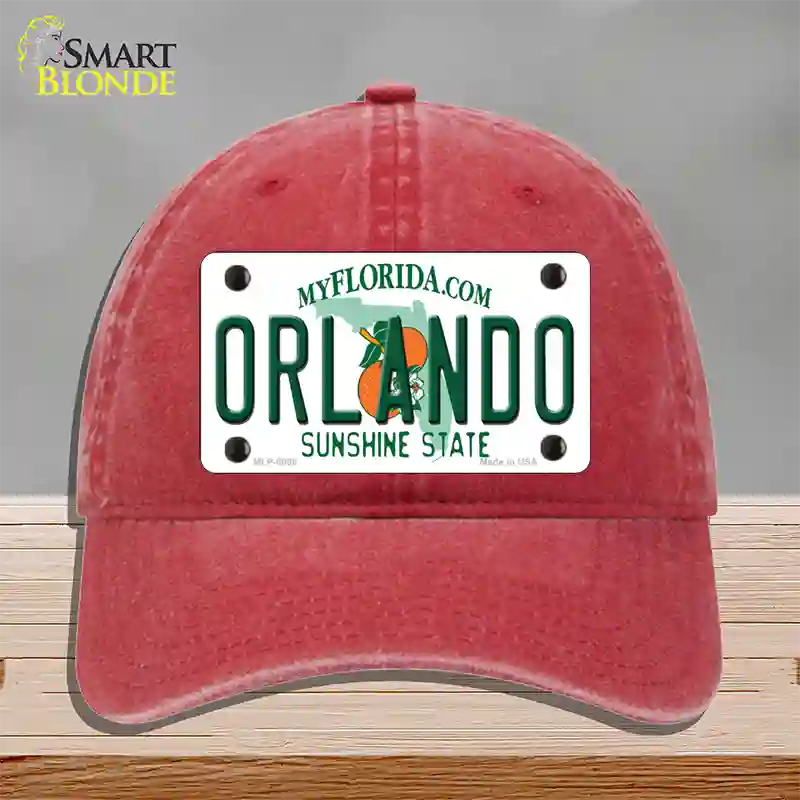 Orlando Florida Novelty License Plate Hat Unconstructed Cotton / Red