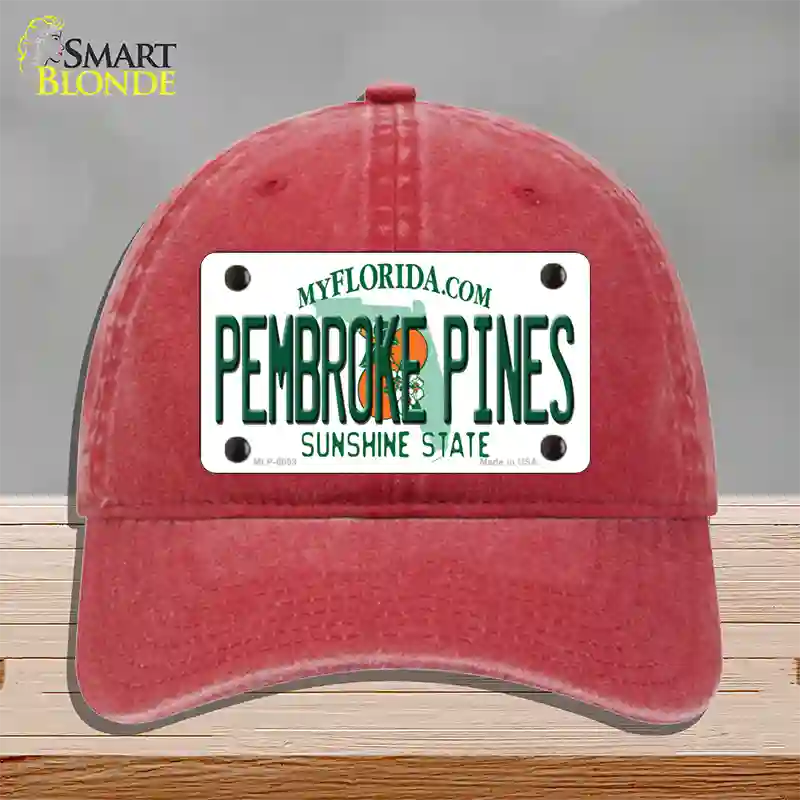 Pembroke Pines Florida Novelty License Plate Hat Unconstructed Cotton / Red