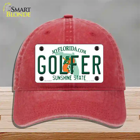 Golfer Florida Novelty License Plate Hat Unconstructed Cotton / Red