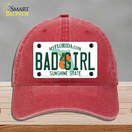 Bad Girl Florida Novelty License Plate Hat Unconstructed Cotton / Red