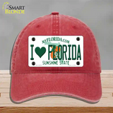 I Love Florida Novelty License Plate Hat Unconstructed Cotton / Red