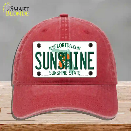 Sunshine Florida Novelty License Plate Hat Unconstructed Cotton / Red