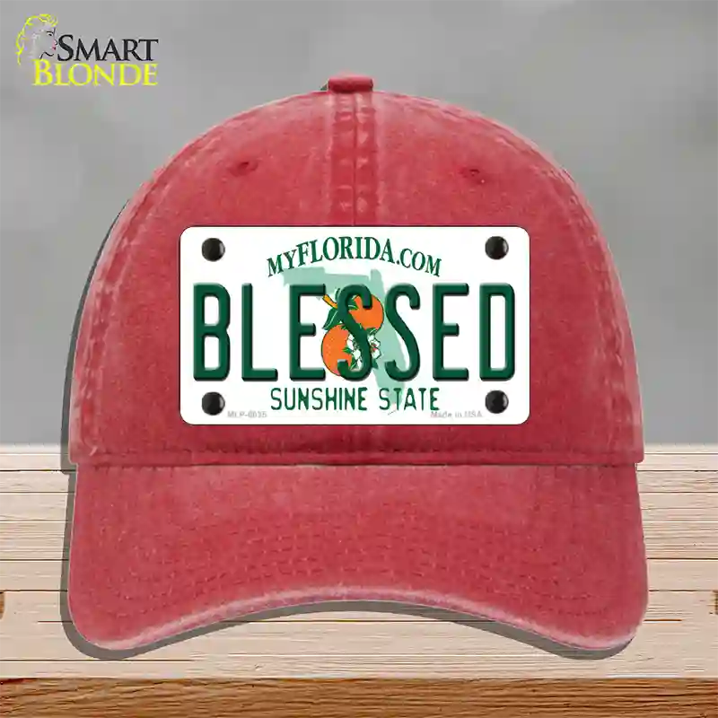 Blessed Florida Novelty License Plate Hat Unconstructed Cotton / Red