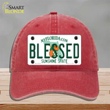 Blessed Florida Novelty License Plate Hat Unconstructed Cotton / Red